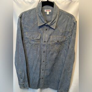 True Religion Size Large Checkerboard Chambray Blue Long Sleeve Western Shirt